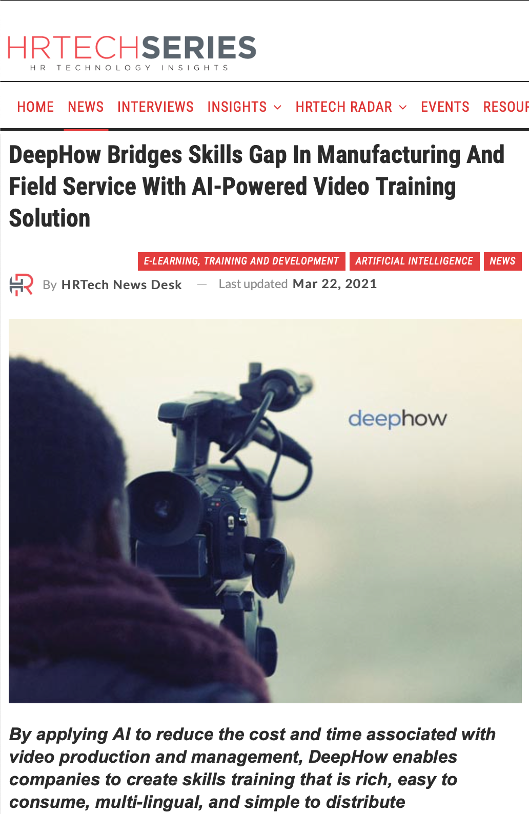 The start of the HRTech Series DeepHow article.