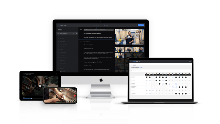 A tablet, phone, PC, and laptop displaying different pages of the DeepHow navigator and DeepHow capture apps.